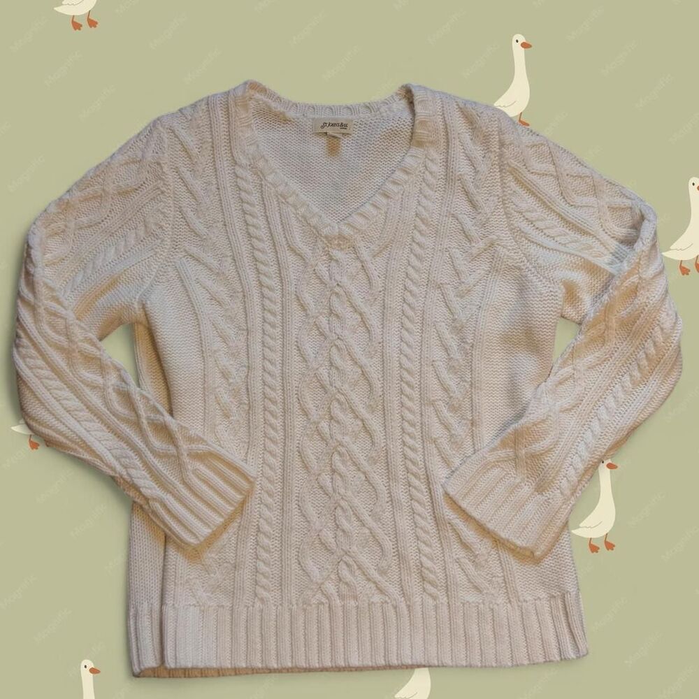 Coastal Grandma St. John's Bay cable knit St. John's Bay cream cable knit V-neck
